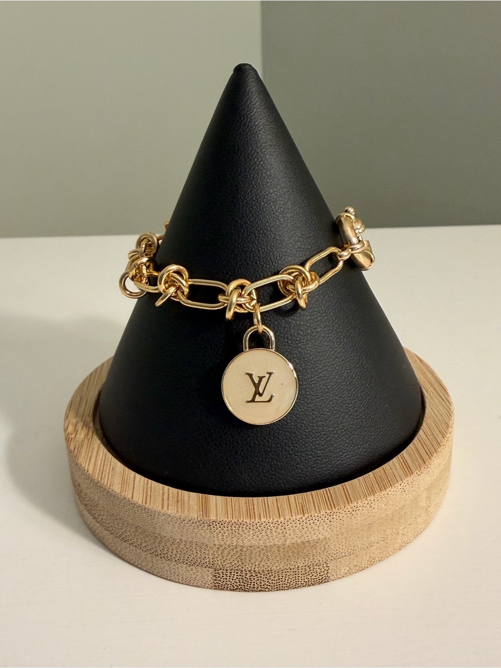 Gold Plated Chain Knot Bracelet with 2 LV  Charms
